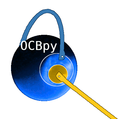 OCBpy logo, planet with auroral oval and two snakes representing field lines